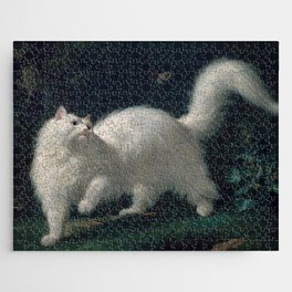 White Angora Cat Chasing Butterfly Jigsaw Puzzle