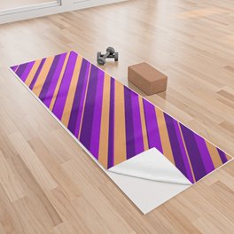[ Thumbnail: Dark Violet, Indigo & Brown Colored Striped Pattern Yoga Towel ]