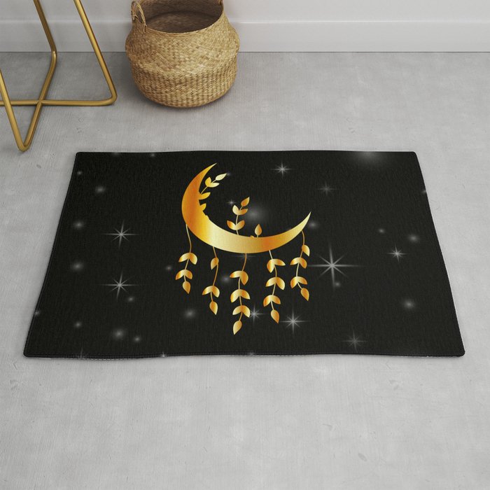 Mystic golden moon dream catcher with leaves Rug