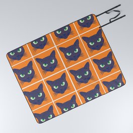 Retro Periwinkle Cats on Orange Halftone Pattern Picnic Blanket