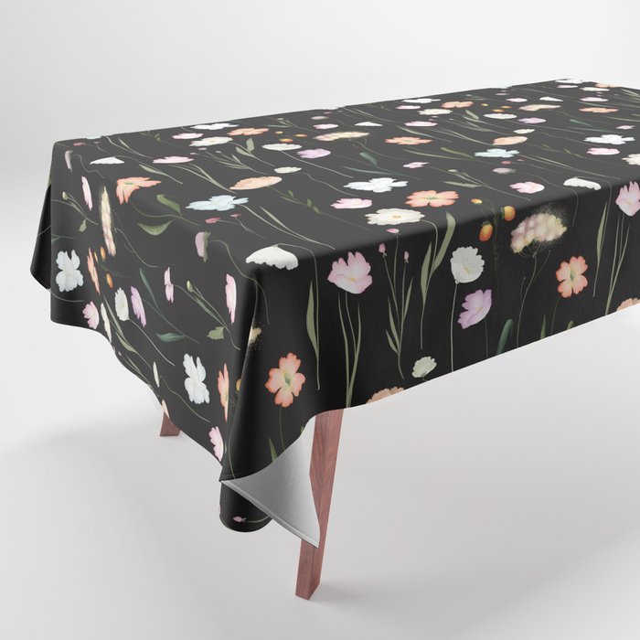 Moody Wildflowers Black Floral Pattern Tablecloth