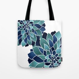 Festive, Floral Prints, Navy Blue and Teal on White Tote Bag