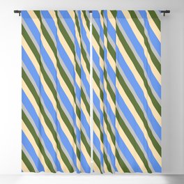 [ Thumbnail: Dark Olive Green, Beige, Cornflower Blue & Grey Colored Lines Pattern Blackout Curtain ]