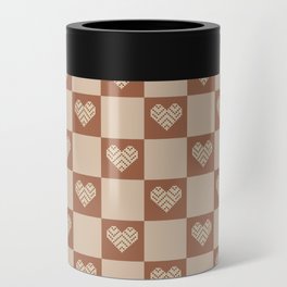 Stitched Hearts on Checker (Brown + Tan) Can Cooler