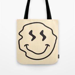 Wonky Smiley Face - Black and Cream Tote Bag