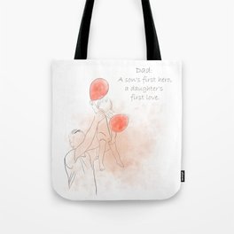 Daddy and his child line drawing and watercolor Tote Bag