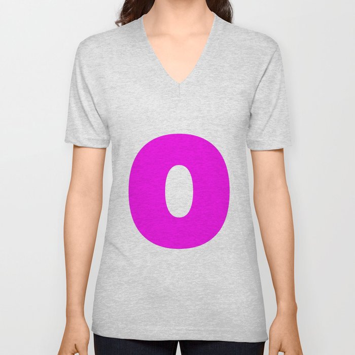 O (Magenta & White Letter) V Neck T Shirt