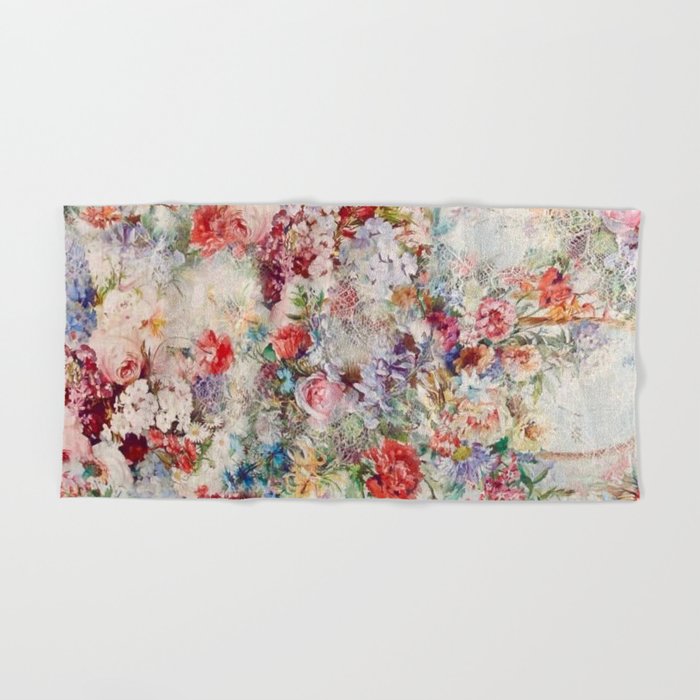 ANTIQUE LACE AND ROSE PRINT Hand Bath Towel by Studio A Society6