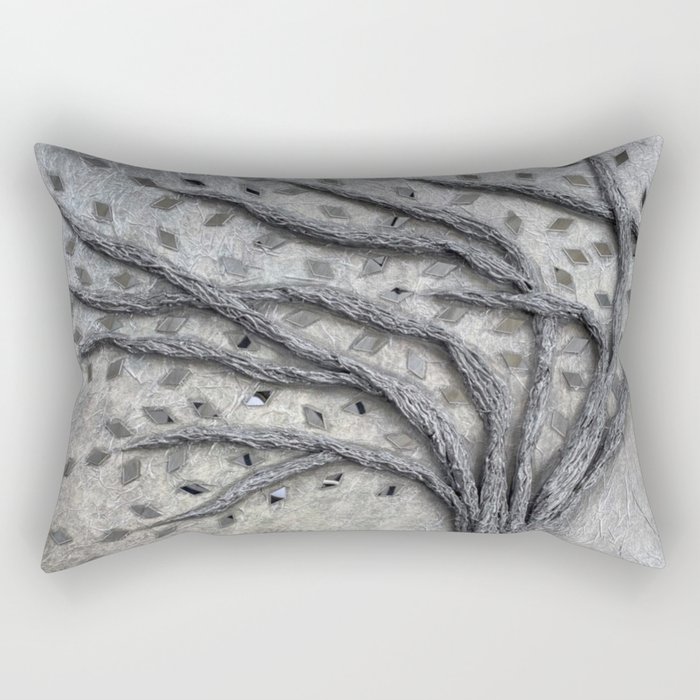Neutral Gray and Beige Blowing Tree Painting Rectangular Pillow