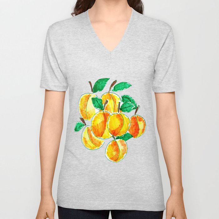 Summer apricots hand drawing V Neck T Shirt