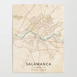 Salamanca, Spain - Vintage Map Poster