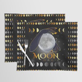 Moon phases mystical womans hands on full moon Placemat