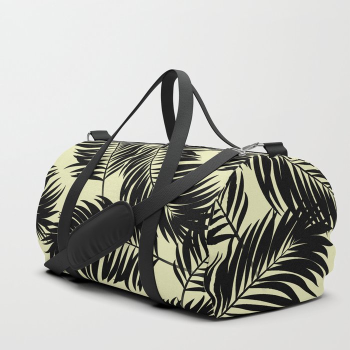 Palm Frond Tropical Décor Leaf Pattern Black on Yellow Duffle Bag