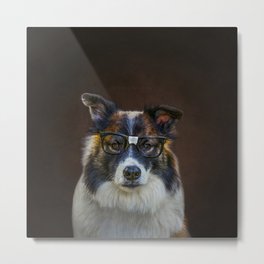 Nerd Dog Metal Print | Glasses, Dogtrick, Mathmatics, Obedience, Funny, Photo, Petportrait, Nerd, Eyeglasses, Dogtraining 