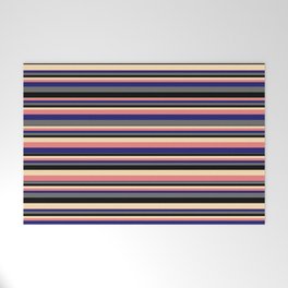 [ Thumbnail: Vibrant Beige, Light Coral, Midnight Blue, Dim Gray, and Black Colored Pattern of Stripes Welcome Mat ]