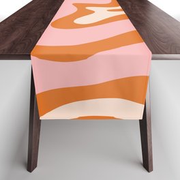 Liquid Swirl Retro Abstract Pattern in Orange Pink Cream Table Runner