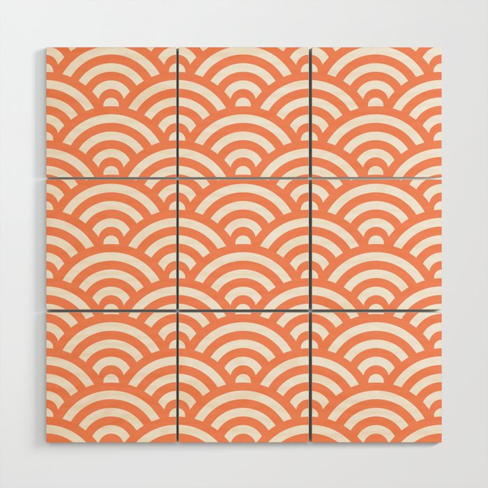 Coral Japanese Waves Pattern Wood Wall Art