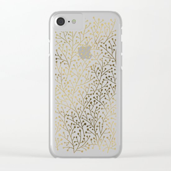 Gold Berry Branches on Navy Clear iPhone Case