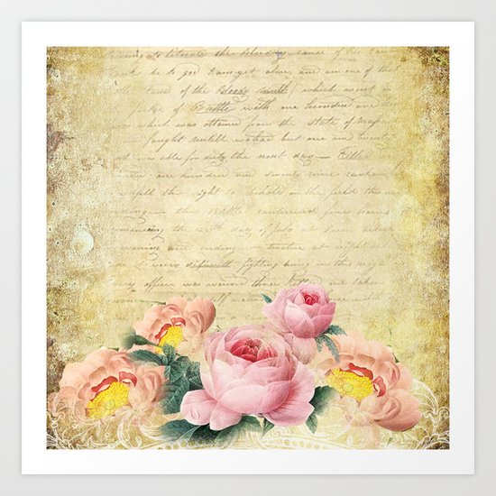 Old Vintage Love Letter Roses #7 Art Print