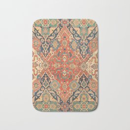 Geometric Leaves VII // 18th Century Distressed Red Blue Green Colorful Ornate Accent Rug Pattern Bath Mat