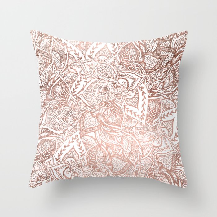 Chic hand drawn rose gold floral mandala pattern Throw Pillow