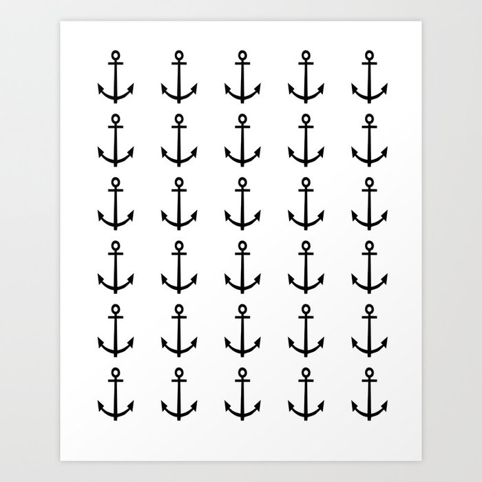 Anchor - Black & White, Nautical, Minimal, Simple, Design, Pattern, Trendy,  Cool, Simple, Modern Art Print by CharlotteWinter