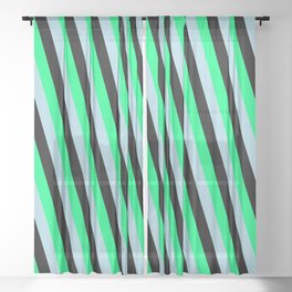 [ Thumbnail: Black, Green, and Light Blue Colored Lines Pattern Sheer Curtain ]