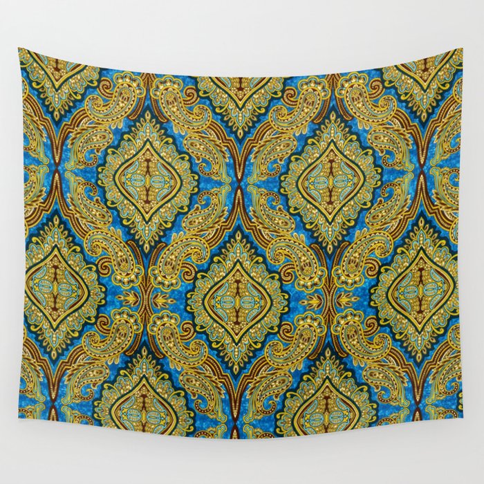 Royal Blue Gold Paisley Wall Tapestry by Guy Blank Society6