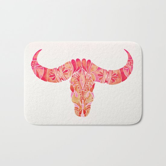 Water Buffalo Skull – Pink Ombré Bath Mat