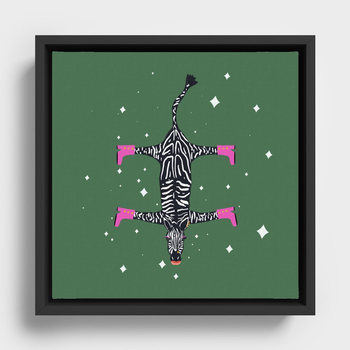 Cool zebras with fuchsia pink shoes and red lips illustration  Framed Canvas