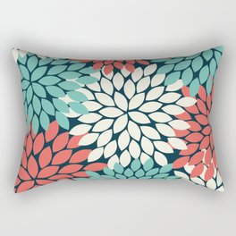 Coral Turquoise Navy Flower Burst, Dahlia Flower Petals, Floral Pattern Rectangular Pillow