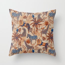 Sunset Jungle (Lion, Tiger, Leopard, Giraffe, Monkey, Zebra)  Throw Pillow