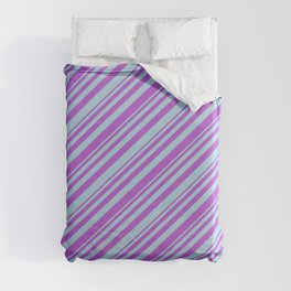 [ Thumbnail: Orchid and Light Blue Colored Lined Pattern Duvet Cover ]