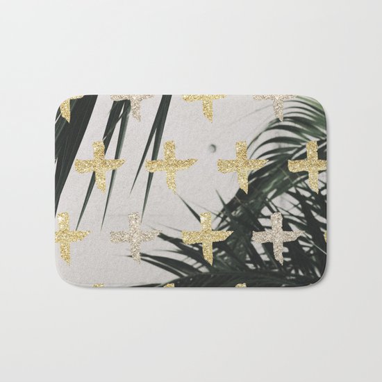 Palms with gold cross Bath Mat