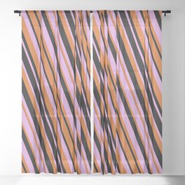 [ Thumbnail: Plum, Chocolate, and Black Colored Lines/Stripes Pattern Sheer Curtain ]