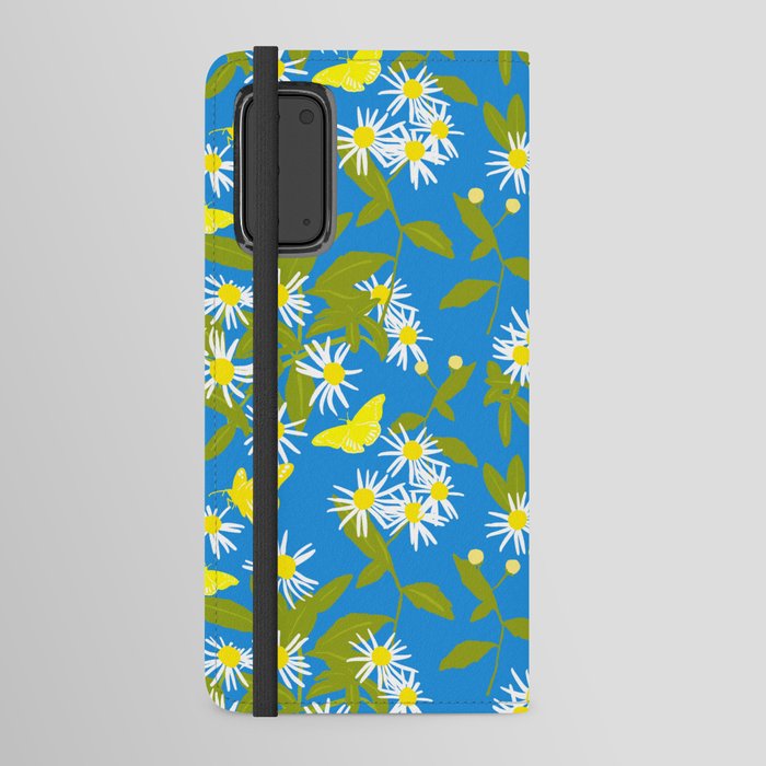Little Daisies And Butterflies Deep Turquoise Blue Android Wallet Case