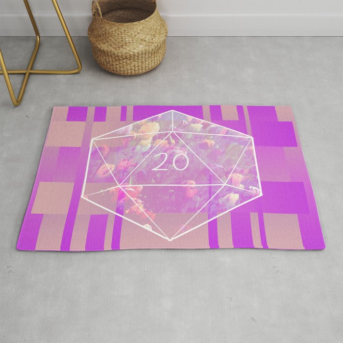 "May all your rolls be crits" floral d20 pattern Rug