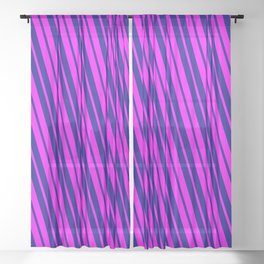 [ Thumbnail: Fuchsia & Dark Blue Colored Striped Pattern Sheer Curtain ]