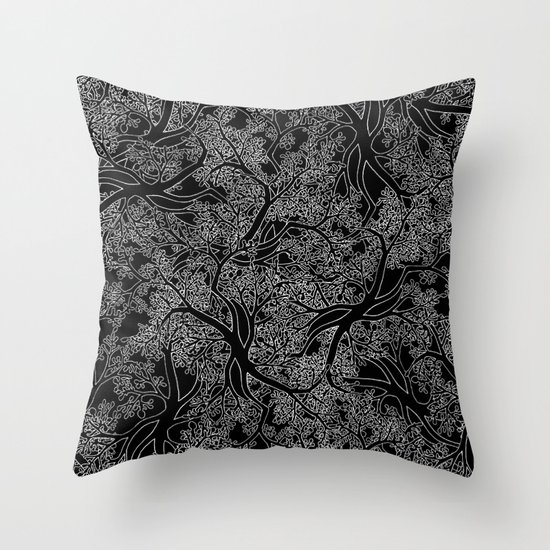 Tree Repeat Black Throw Pillow