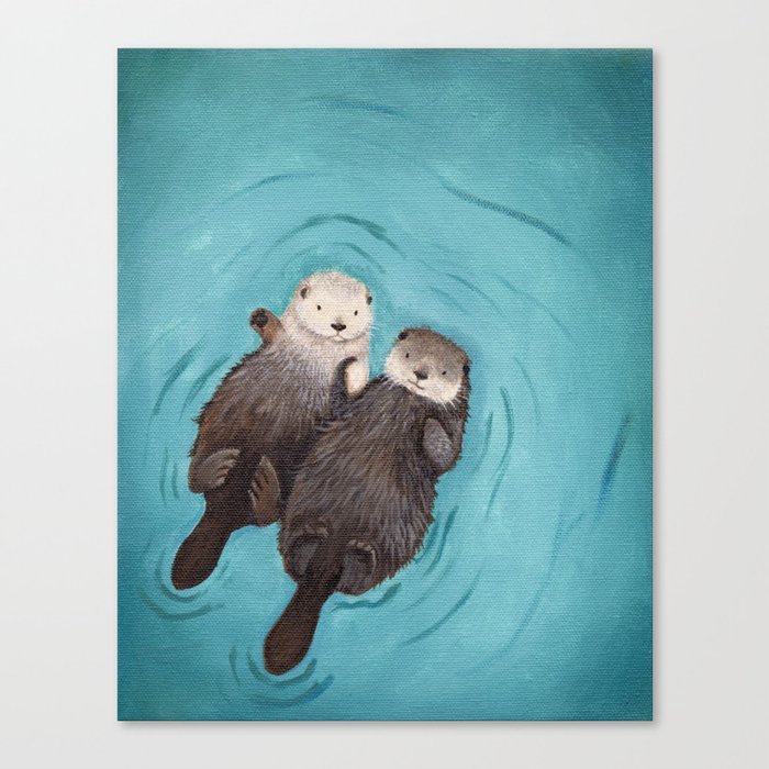 Otterly Romantic - Otters Holding Hands Canvas Print