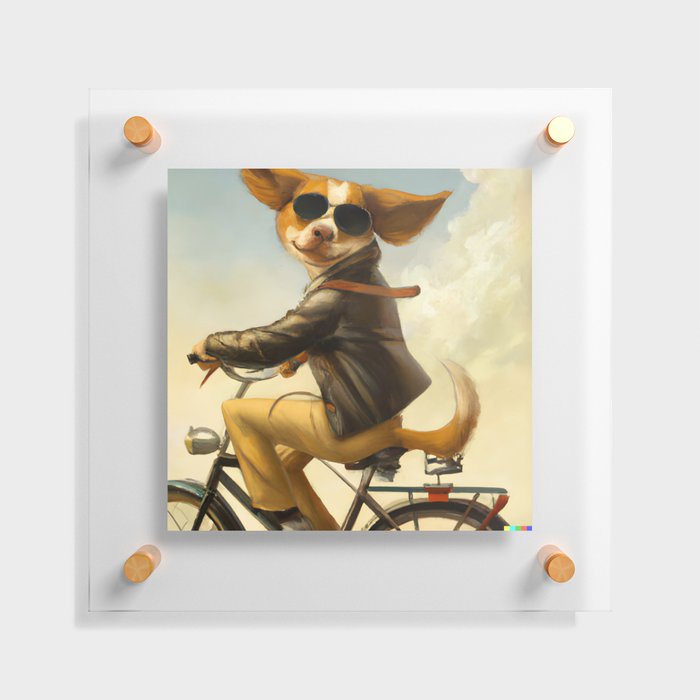 Anthropomorphic dog riding a bicycle Floating Acrylic Print