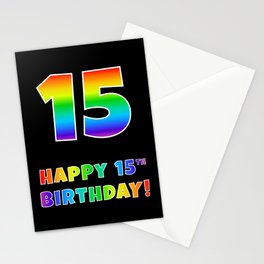 [ Thumbnail: HAPPY 15TH BIRTHDAY - Multicolored Rainbow Spectrum Gradient Stationery Cards ]