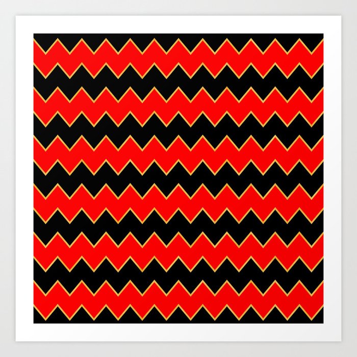 Gold Black Red Zig-Zag Line Collection Art Print