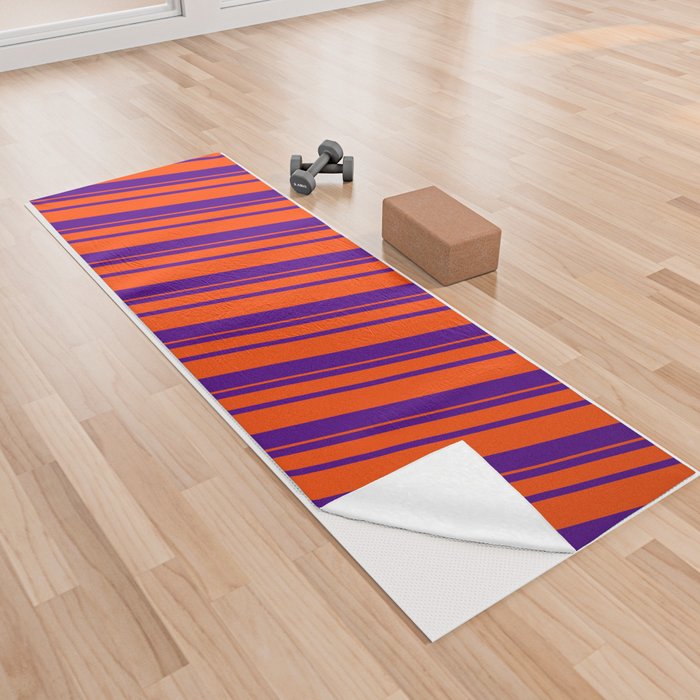 Indigo & Red Colored Pattern of Stripes Yoga Towel
