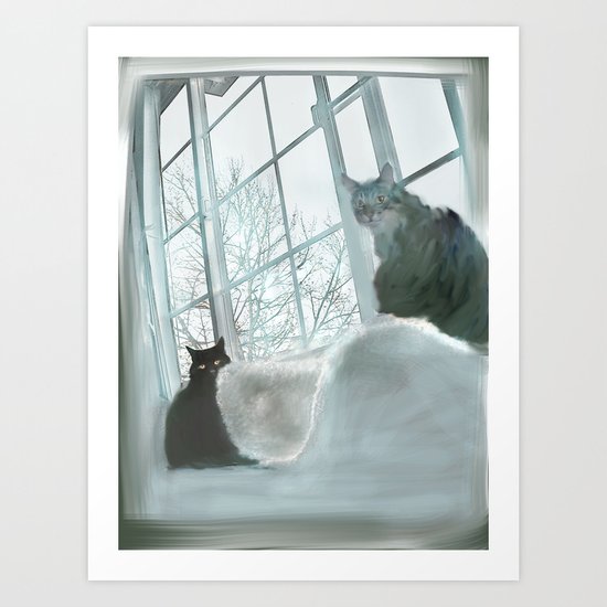 Windowsill Cats Art Print