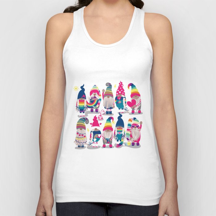 I gnome you // grey background little happy and lovely gnomes with rainbows fuchsia pink hearts Tank Top