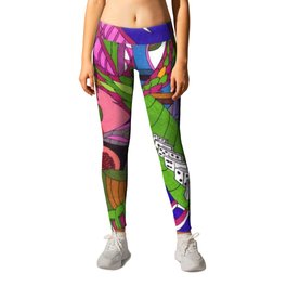 Snakes and Ladders -- Surrealism -- Snakes and Stuff Leggings | Reptile, Jungle, Tropical, Chutes, Dice, Colorful, Surrealism, Ladders, Ink, Lizard 