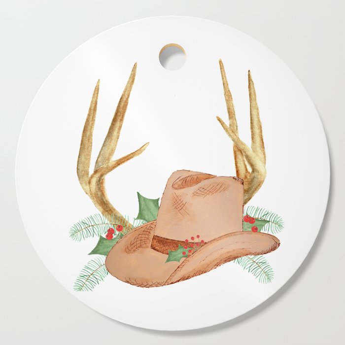 Cowboy Hat with Antlers Christmas Cutting Board