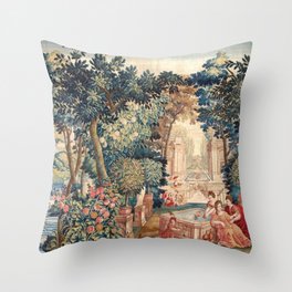 Antique 18th Century Allegory of Spring French Tapestry Throw Pillow