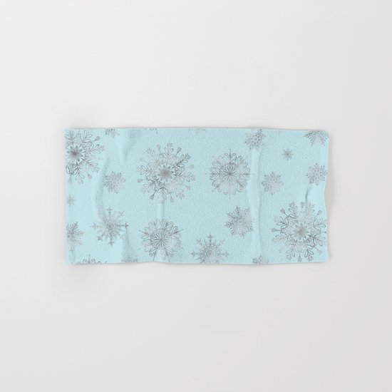 Assorted Silver Snowflakes On Light Blue Background Hand & Bath Towel